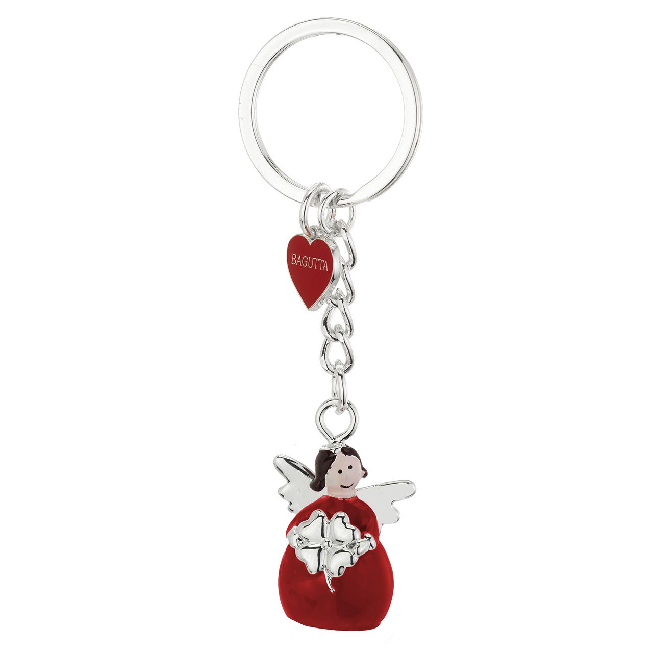 PORTACHIAVI ANGELO METALLO SILVER PLATED ROSSO CON QUADRIFOGLIO
